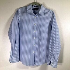 Charter Club Womens 6 Blue White Striped Iron Free Cotton Button Down Shirt